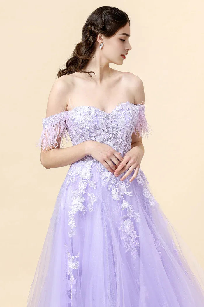 Robe Weitese A-Line à bretelles larges, robe longue violette avec appliques, robe de bal classique à lacets, robe de soirée